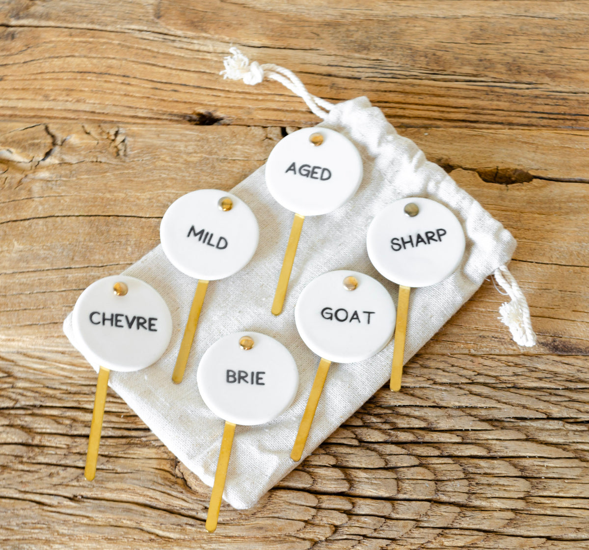 Farmhouse White & Gold Cheese Markers