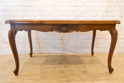 Louis XV Style Parquetry Top Draw Leaf Oak Table
