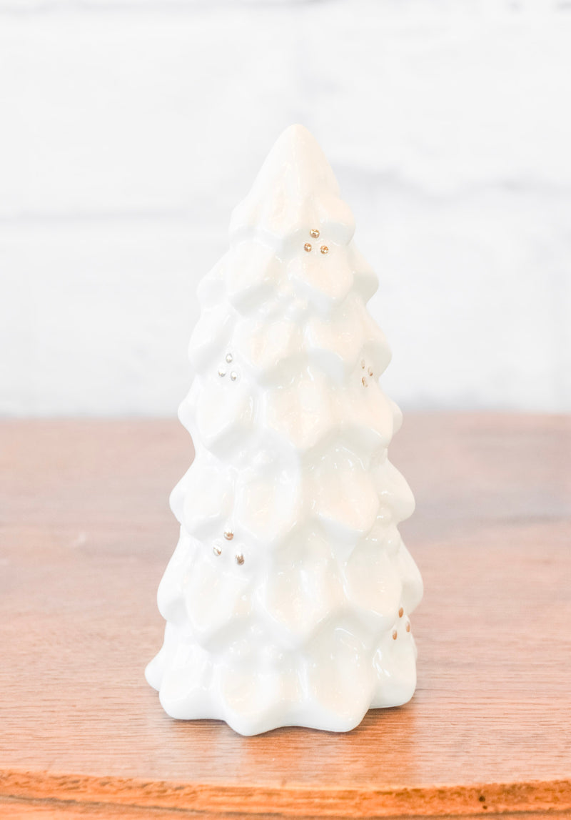 White & Gold Stoneware Christmas Tree