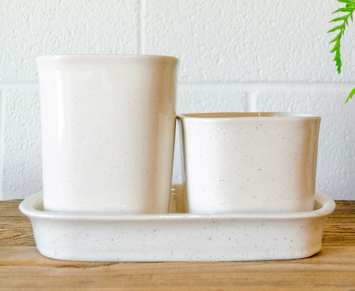 Stoneware Counter Canisters on Saucer