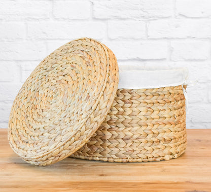 Round Cotton Lined Water Hyacinth Basket