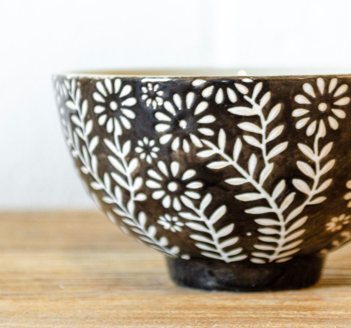 Floral Wax Relief Stoneware Bowl