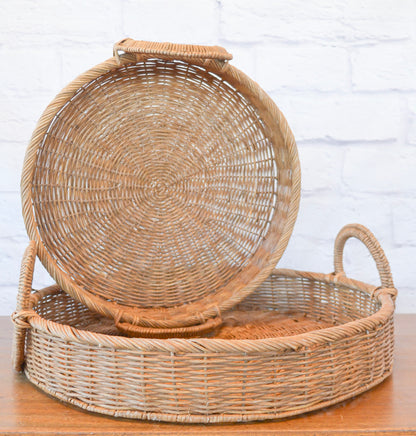 Handwoven Rattan Circle Handle Tray