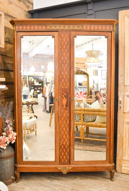 Ormolu Trimmed Antique Mirrored Armoire