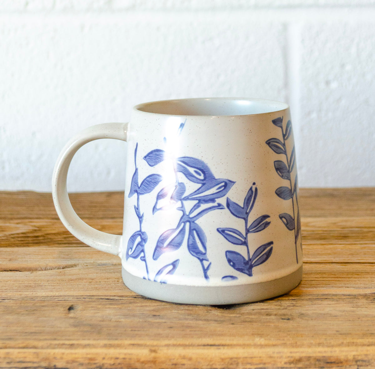 Blue Floral Stamped Stoneware Mug