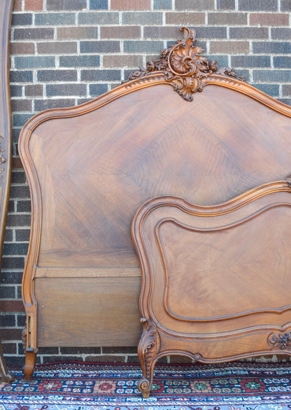 Louis XV Style Well Carved Flourish Crowned Bed