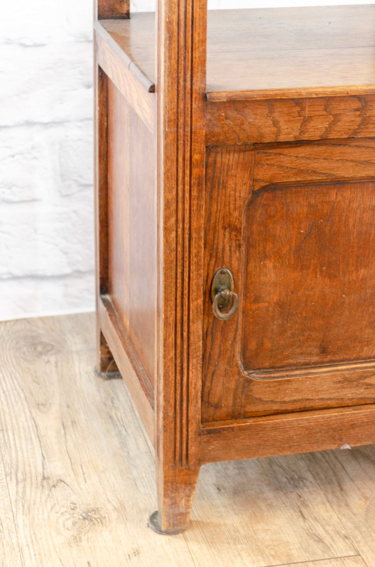 Henri IV Style White Marble Top Oak Side Cabinet