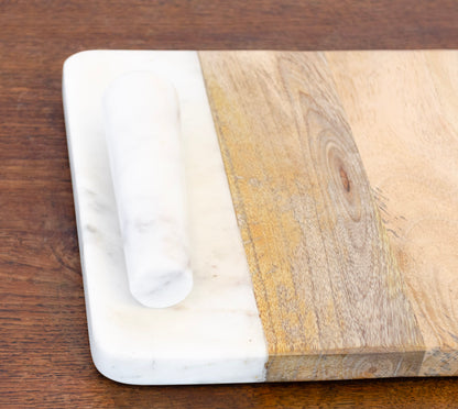 Marble & Mango Wood Cheese Board w/ Pestle