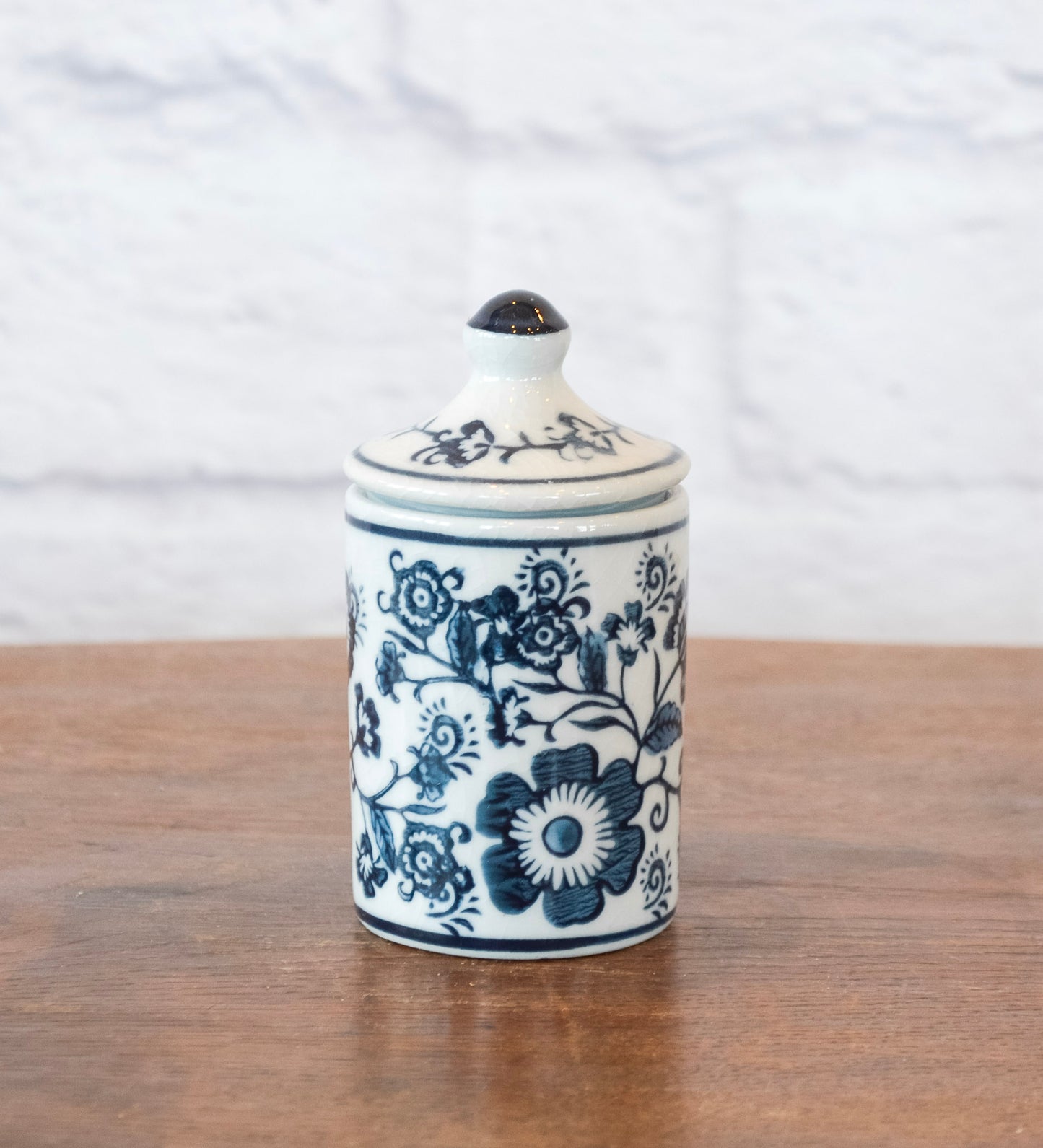 Indigo Patterned Stoneware Spice Jar