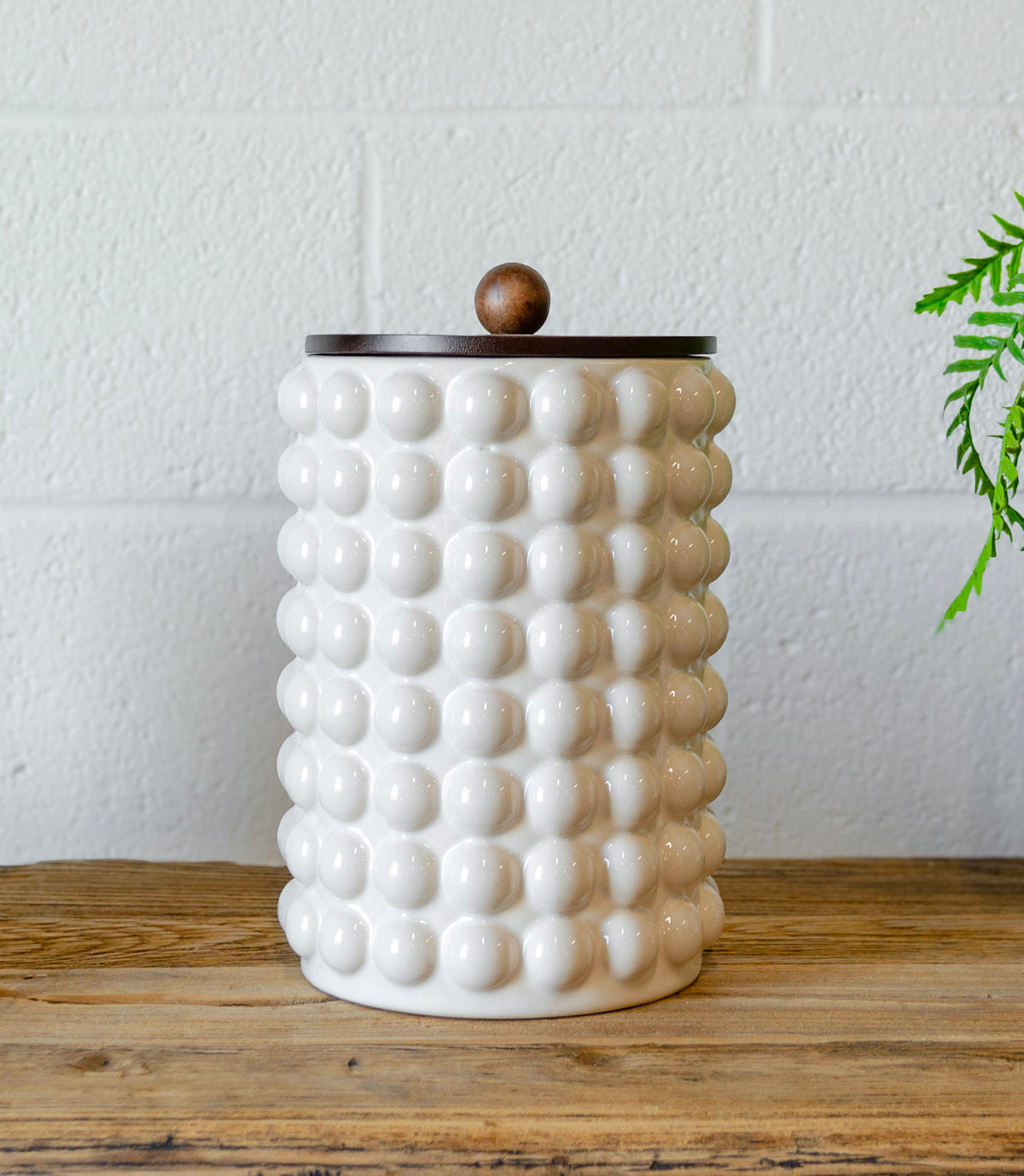 Lidded Stoneware Hobnail Canister