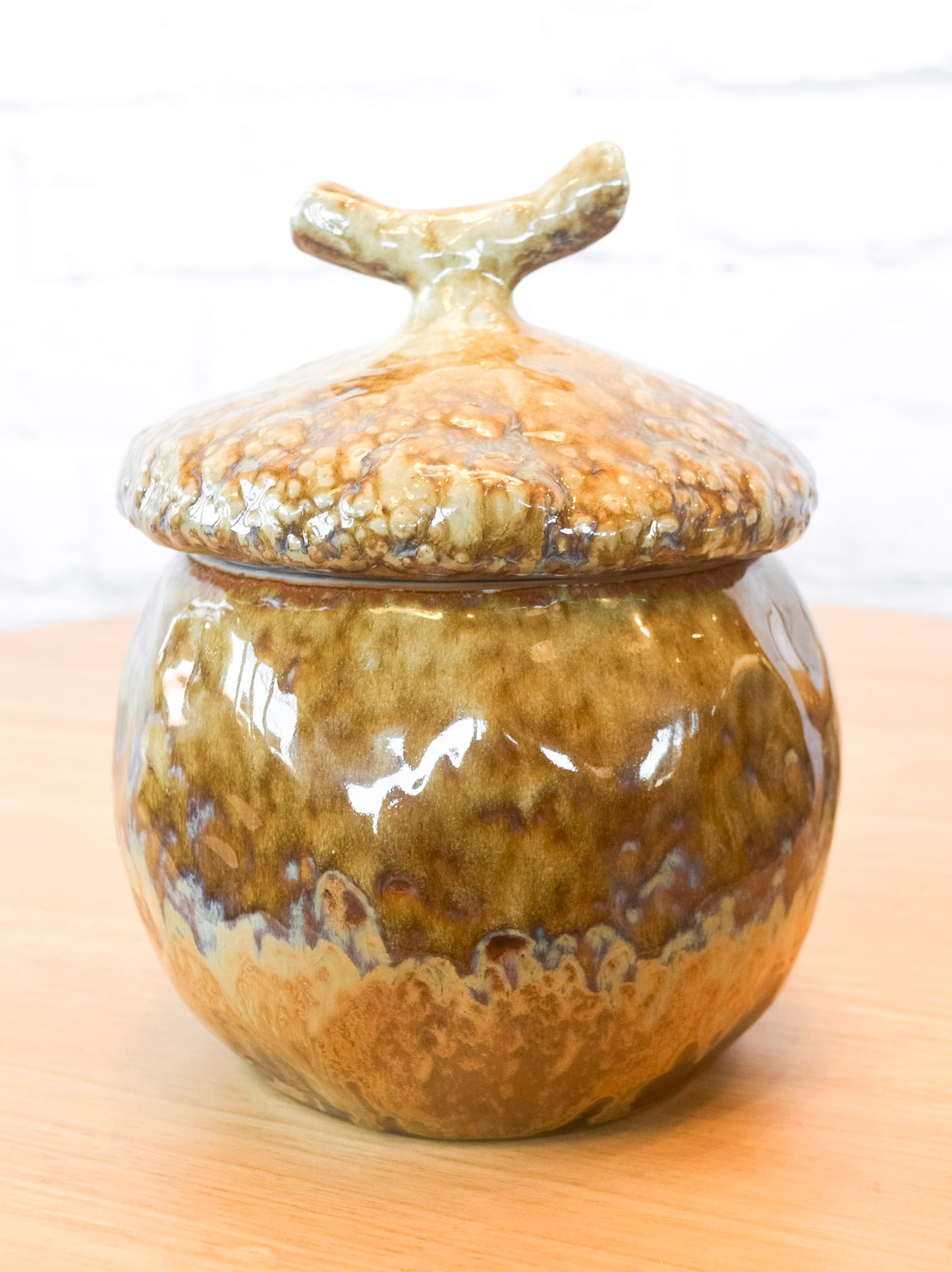 Reactive Glaze Stoneware Acorn Canister Collection