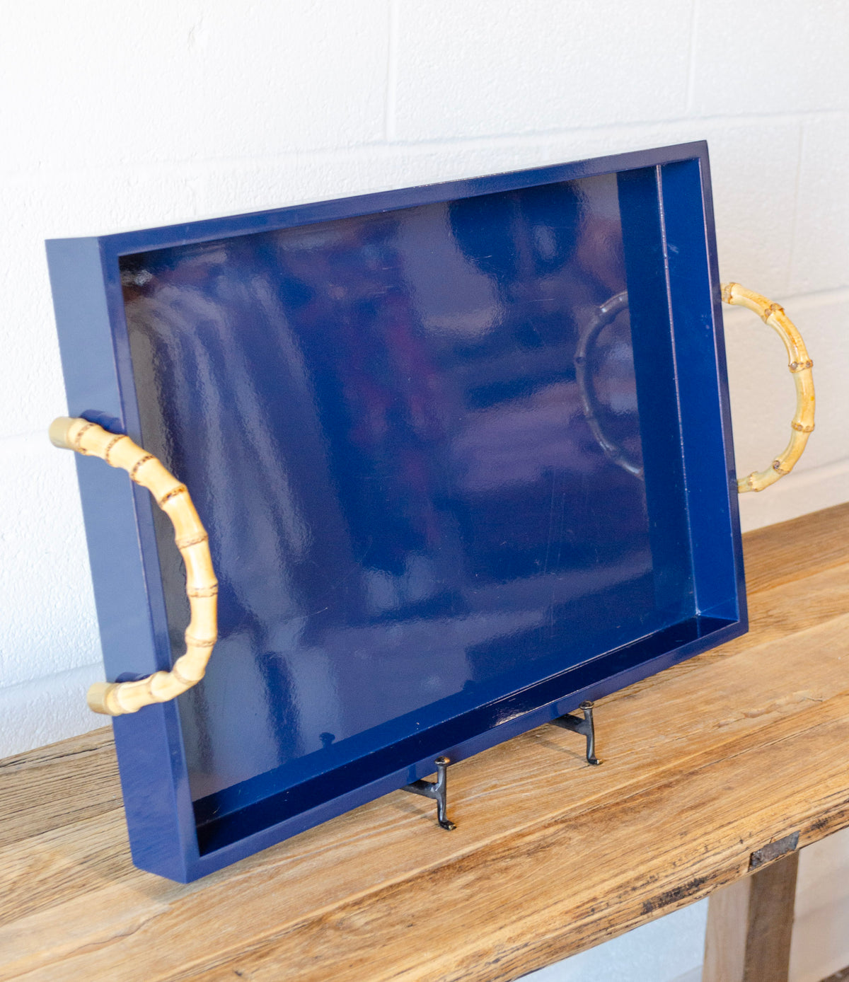 Lacquered Navy Tray w/ Bamboo Handles