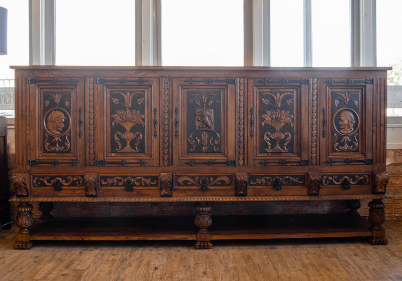 Highly Carved Neo Renaissance Oak Sideboard