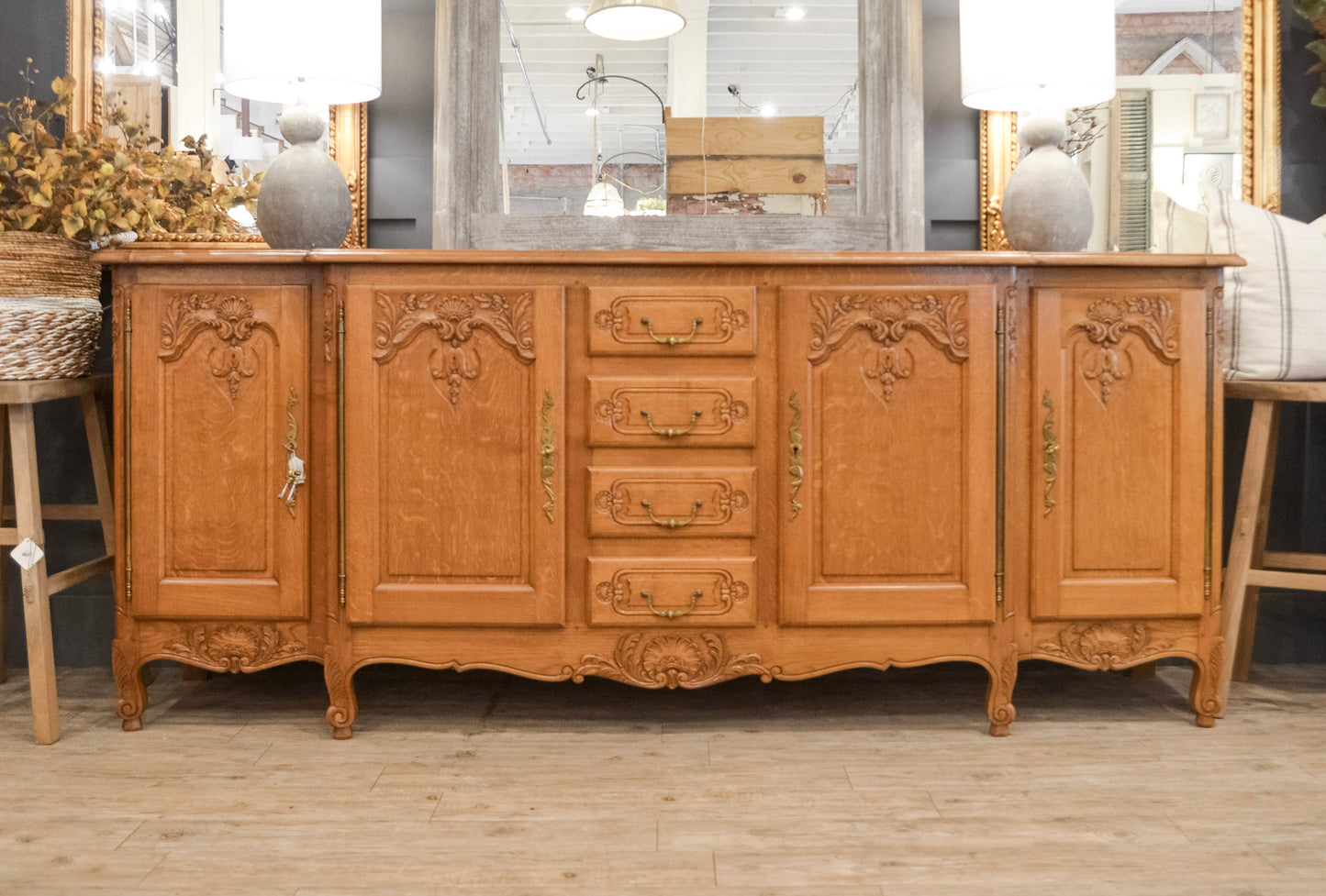 Louis XVI Style Parquetry Top Oak Sideboard