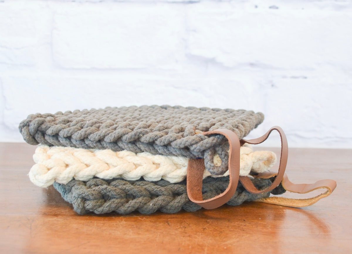 Everyday Crochet Pot Holder w/ Leather Tie