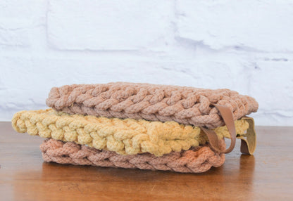 Fall Crocheted Pot Holders w/ Leather Tie