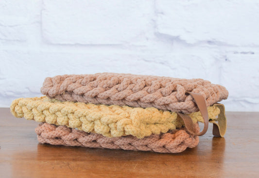 Fall Crocheted Pot Holders w/ Leather Tie