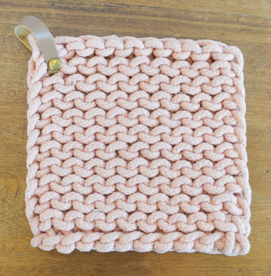 Rosewood Crochet Pot Holders w/ Leather Tie