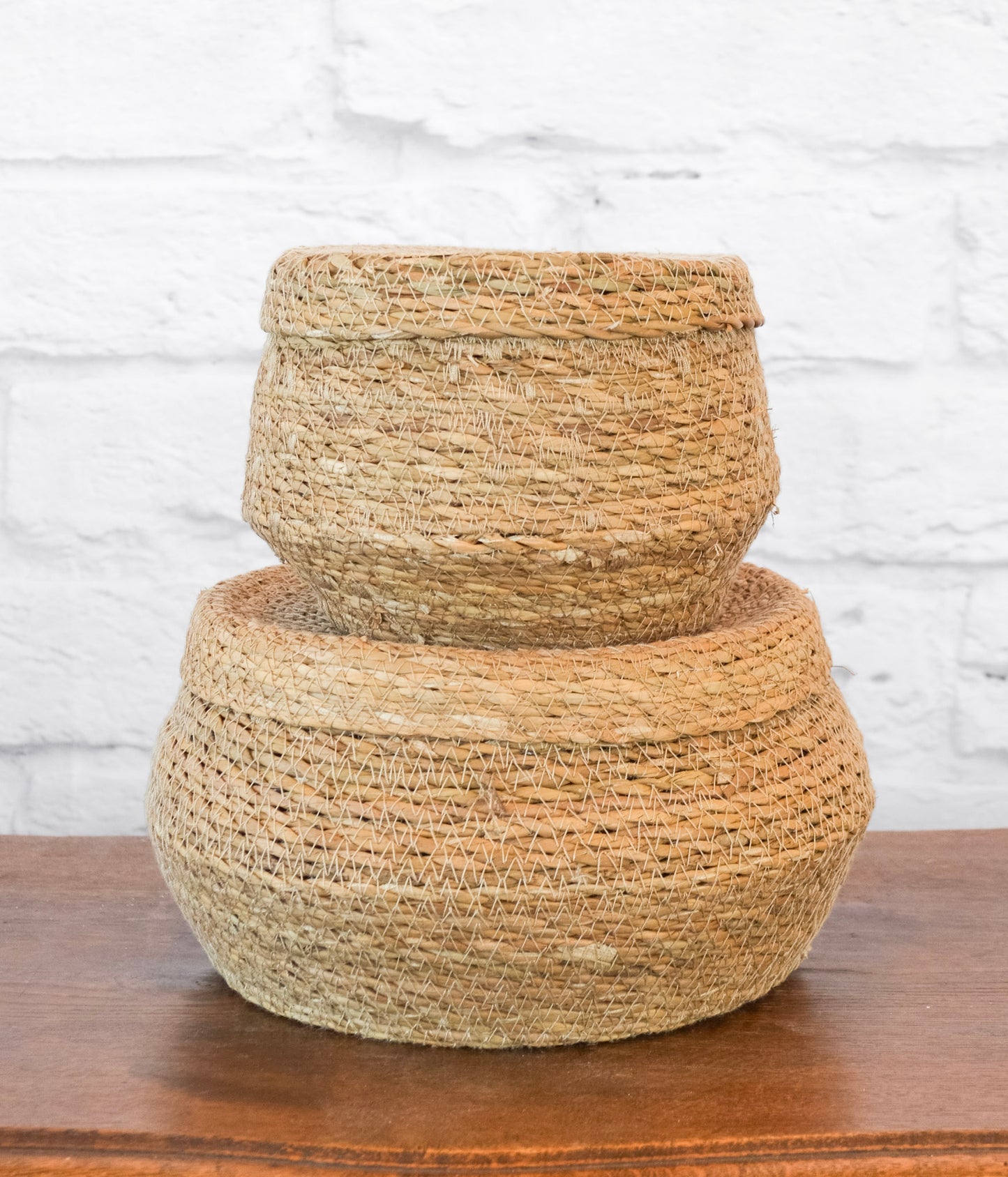 Lidded Handwoven Seagrass Basket