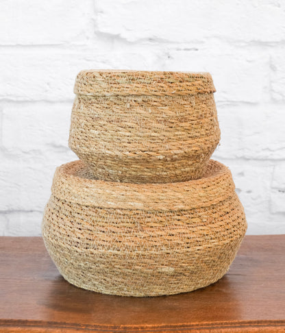 Lidded Handwoven Seagrass Basket