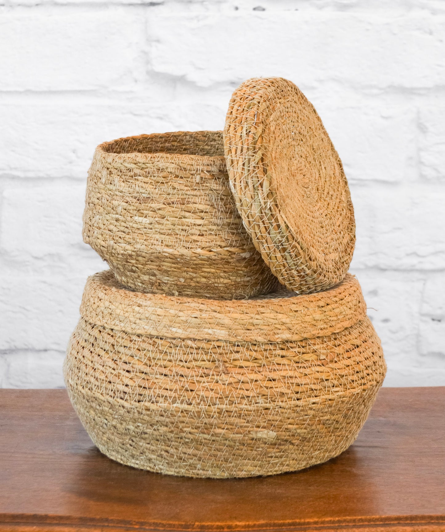 Lidded Handwoven Seagrass Basket