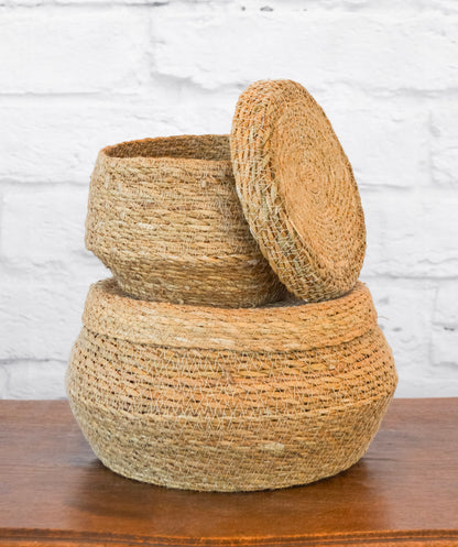 Lidded Handwoven Seagrass Basket