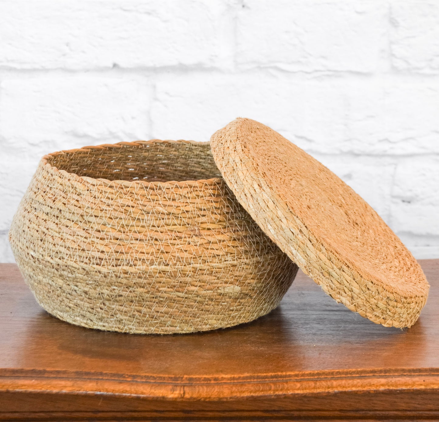 Lidded Handwoven Seagrass Basket