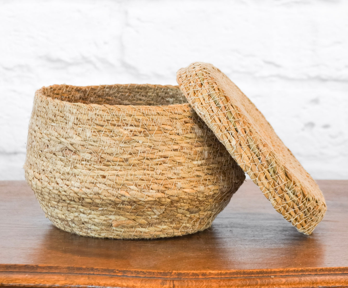 Lidded Handwoven Seagrass Basket