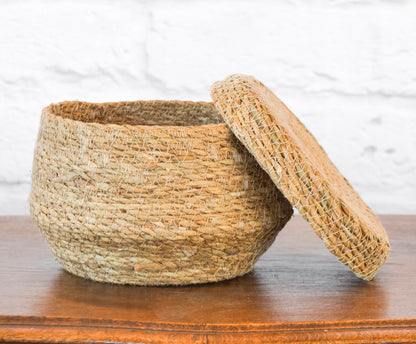 Lidded Handwoven Seagrass Basket