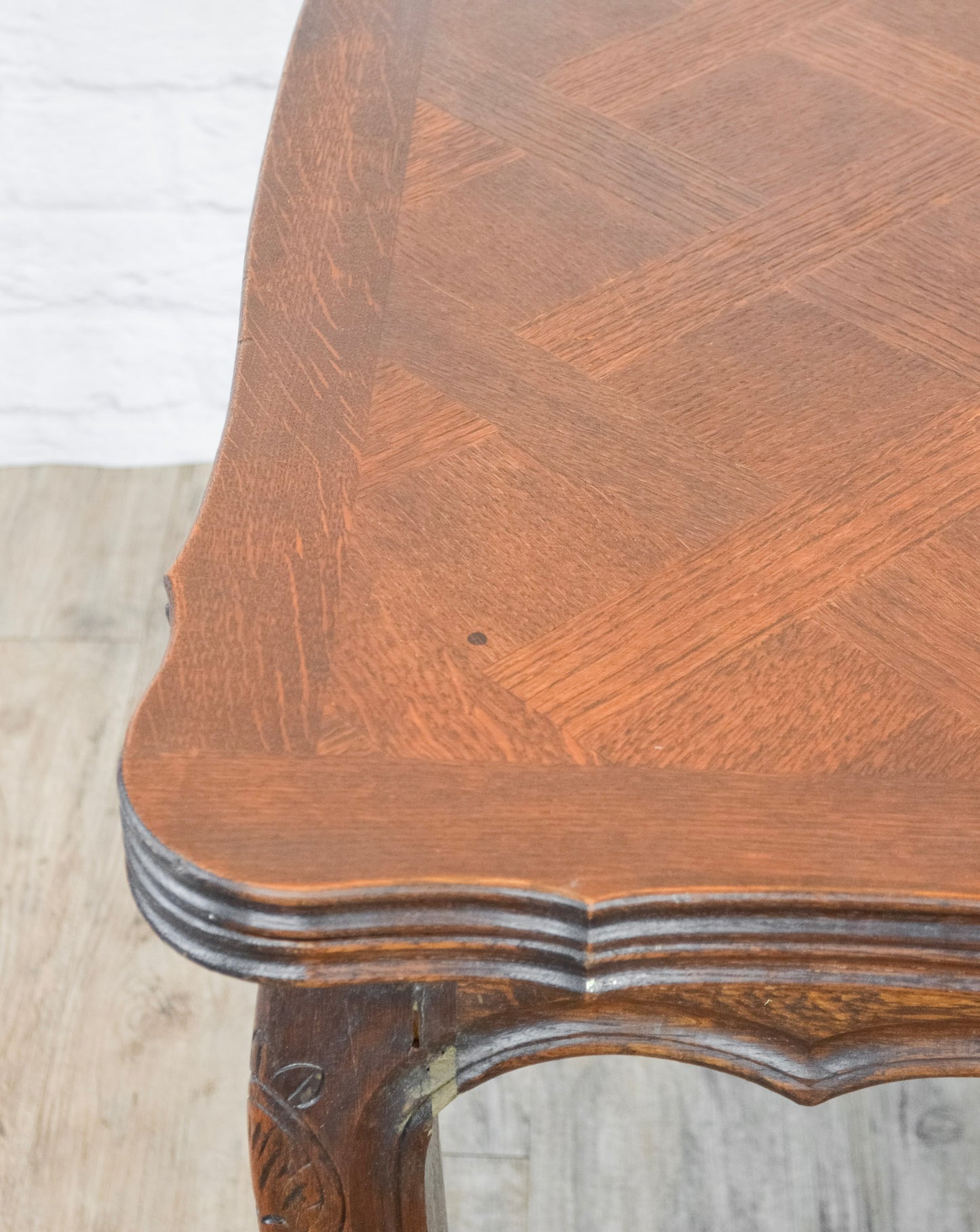 Louis XV Style Oak Parquet Top Draw Leaf Table