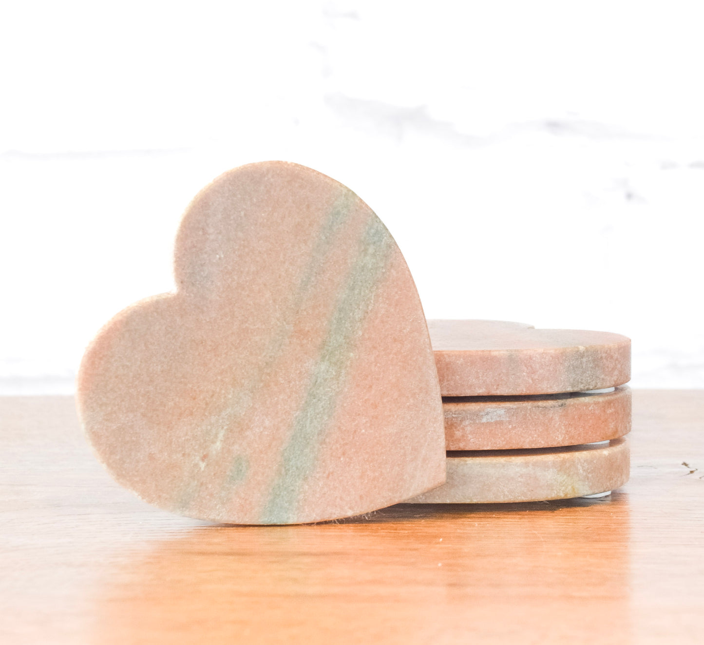 Set of 4 Pink Marble Heart Coasters