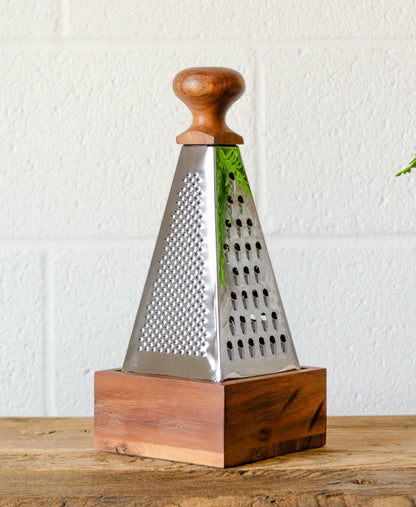 Obelisk Stainless Steel & Acacia Grater