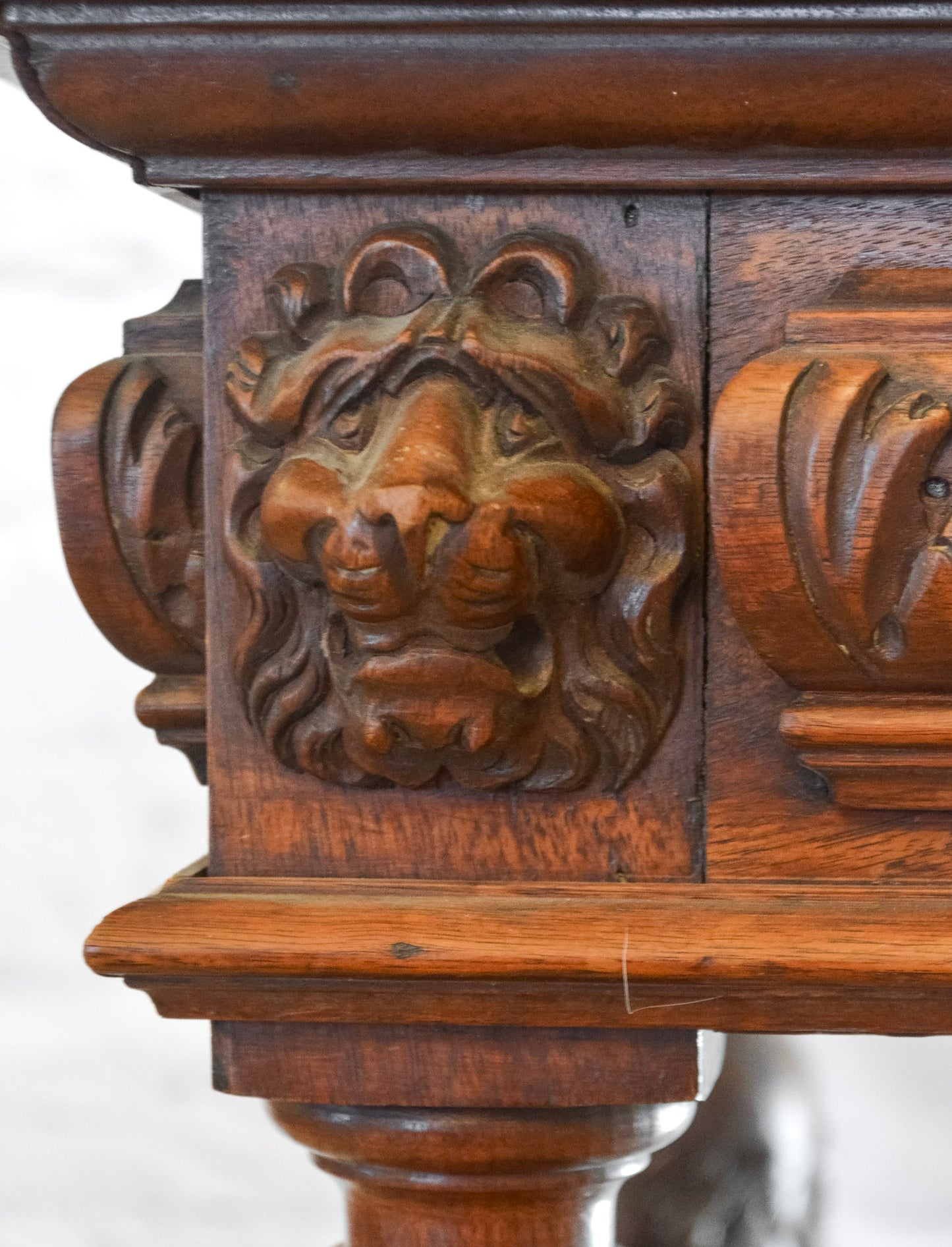Henri II Style Lion Head Carved Oak Table