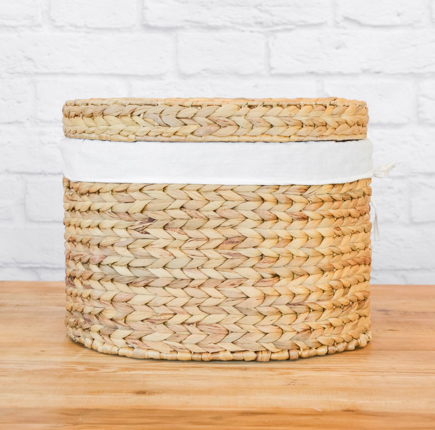 Round Cotton Lined Water Hyacinth Basket