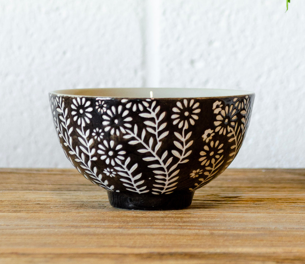 Floral Wax Relief Stoneware Bowl