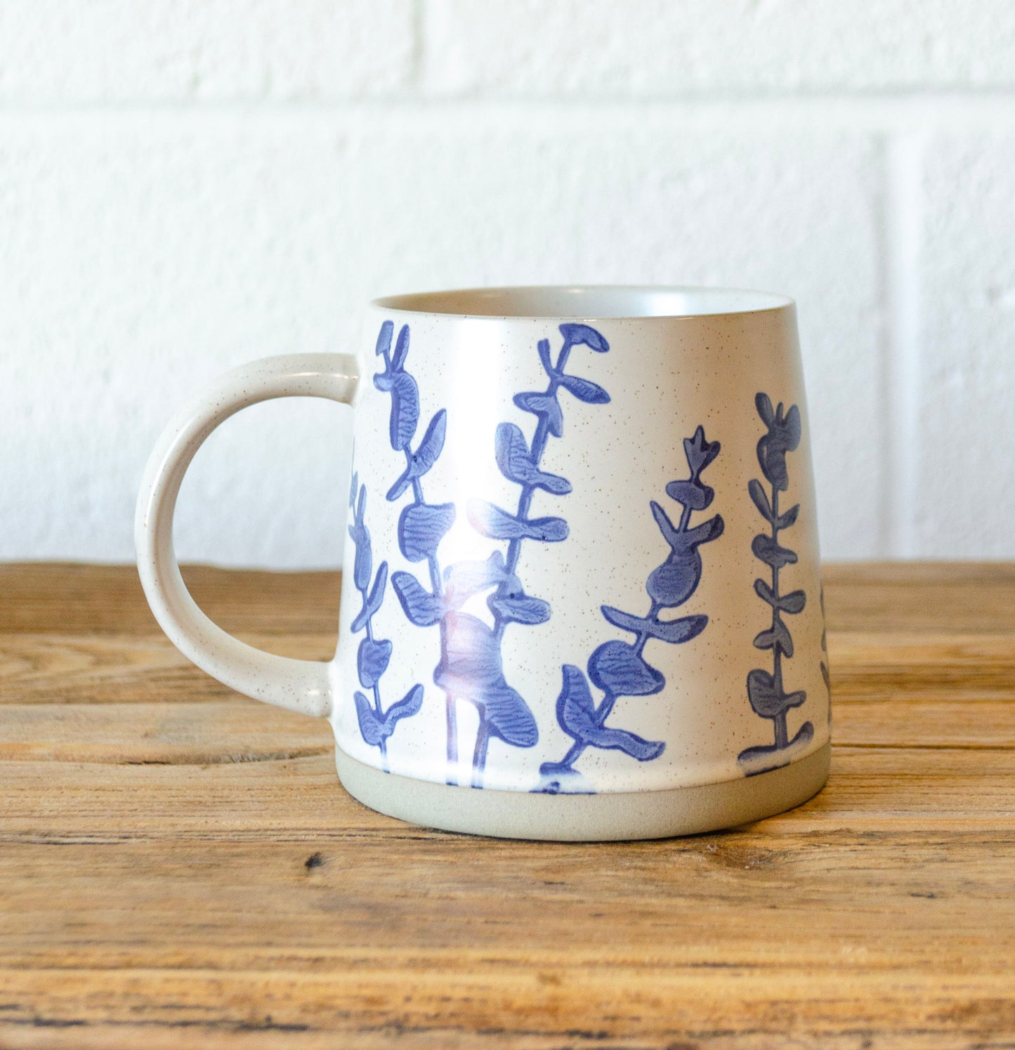 Blue Floral Stamped Stoneware Mug