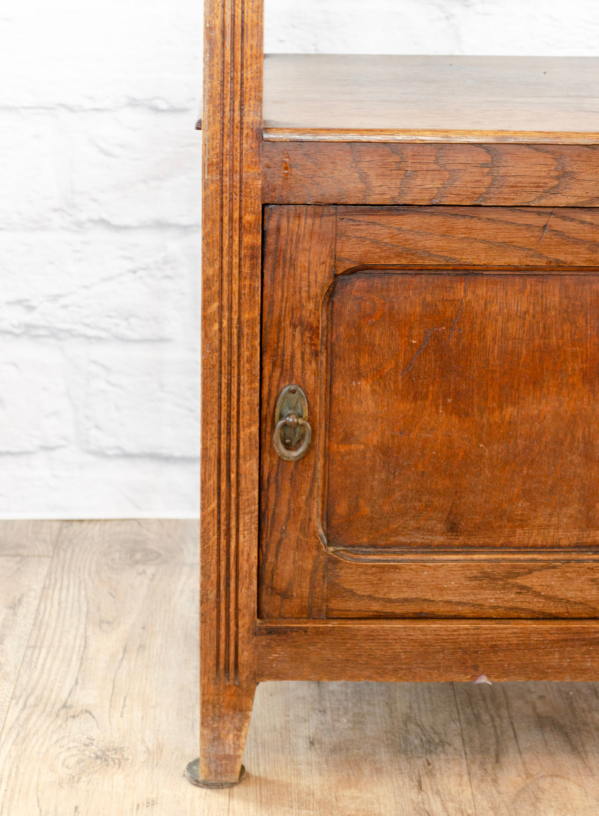 Henri IV Style White Marble Top Oak Side Cabinet