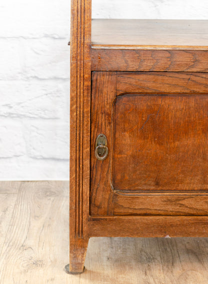 Henri IV Style White Marble Top Oak Side Cabinet
