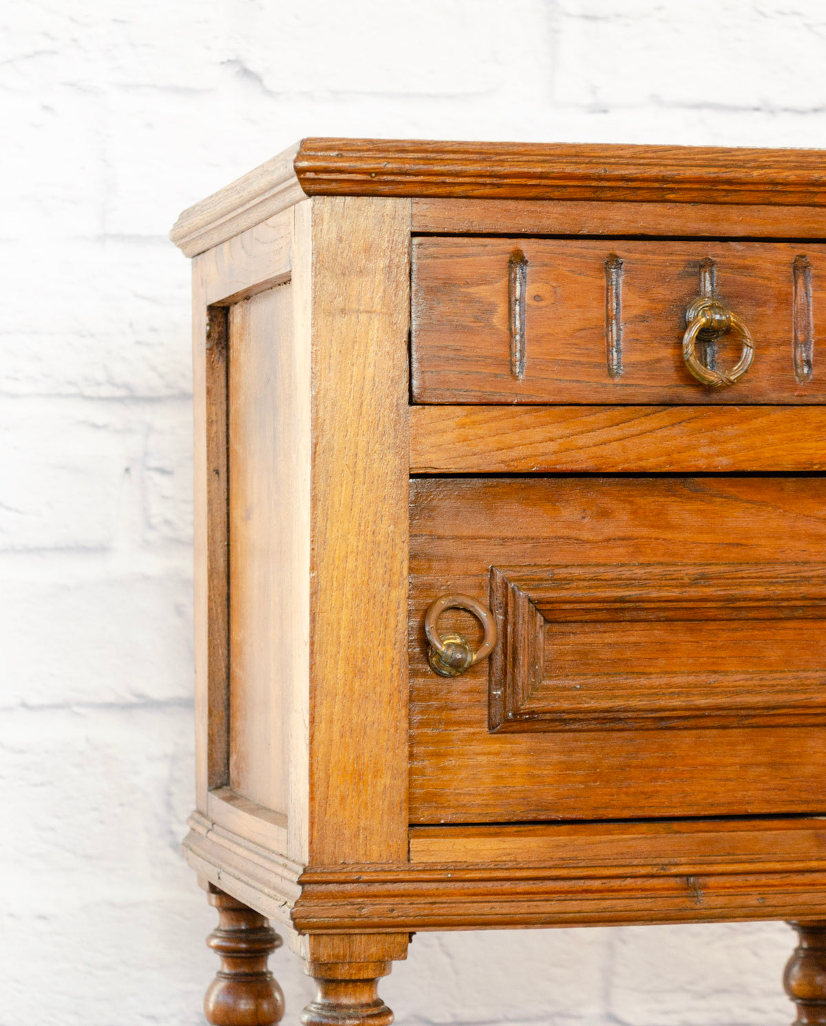 Henri II Style Marble Top Oak Side Cabinet