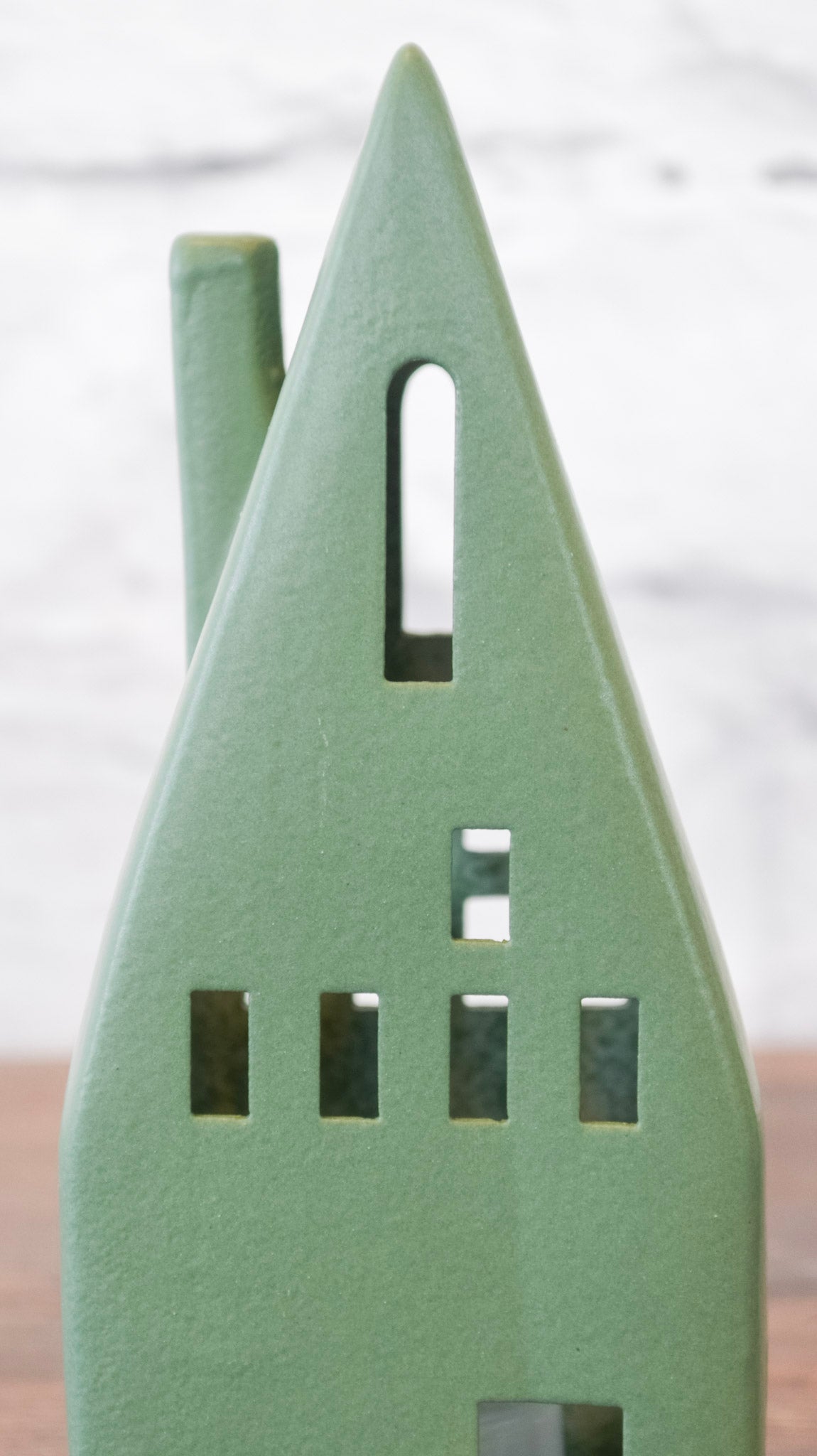 Olive Green Ceramic House w/ Lights