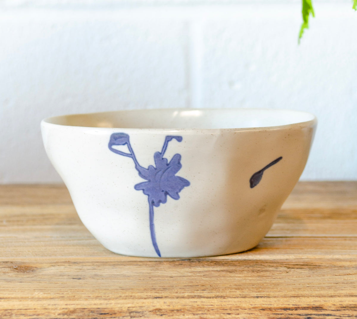 Blue Floral Stamped Stoneware Bowl