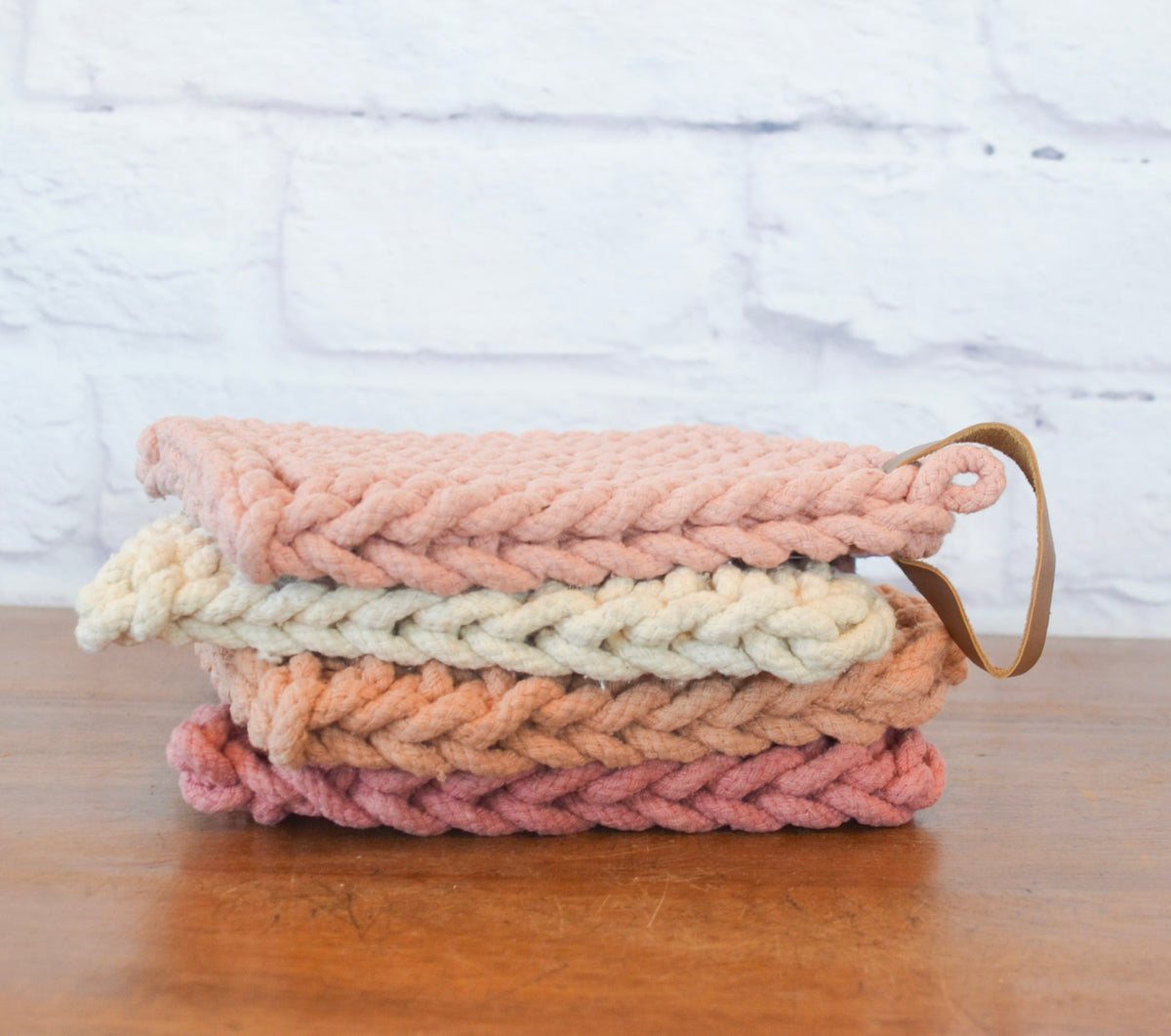 Rosewood Crochet Pot Holders w/ Leather Tie