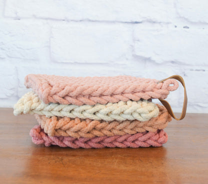 Rosewood Crochet Pot Holders w/ Leather Tie