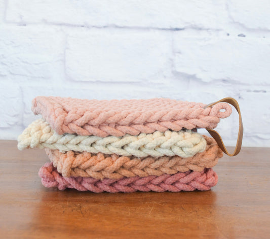 Rosewood Crochet Pot Holders w/ Leather Tie