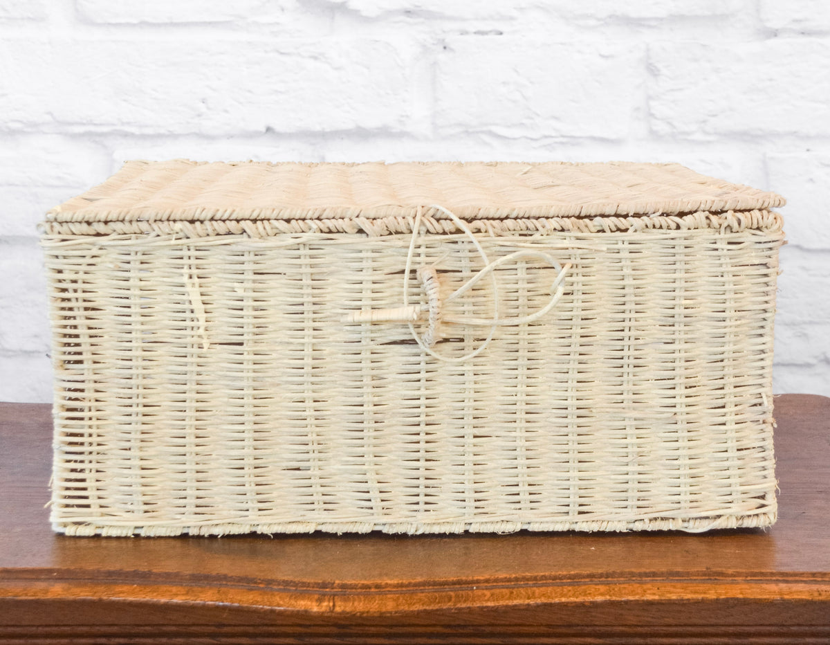 Lidded Rattan Storage Box w/ Closure