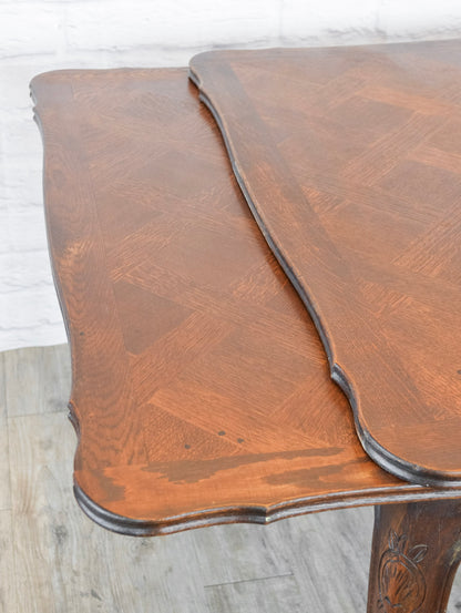 Louis XV Style Oak Parquet Top Draw Leaf Table