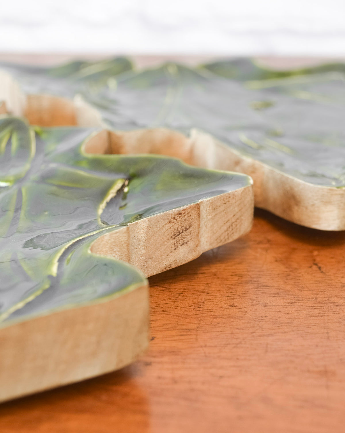 Evergreen Glazed Wood Tray