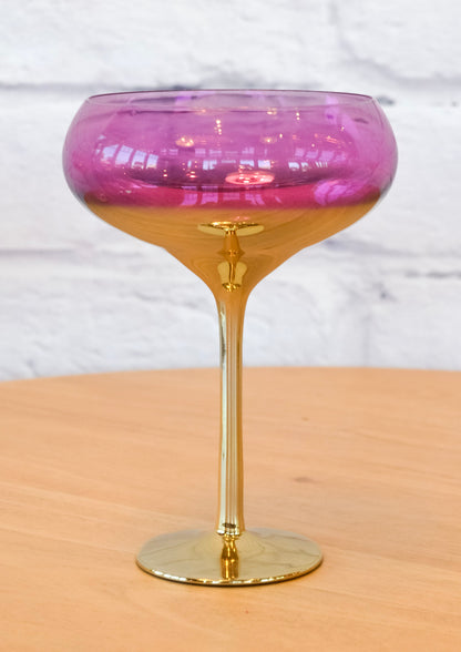 Colorful Glass Gilded Stem Coupe