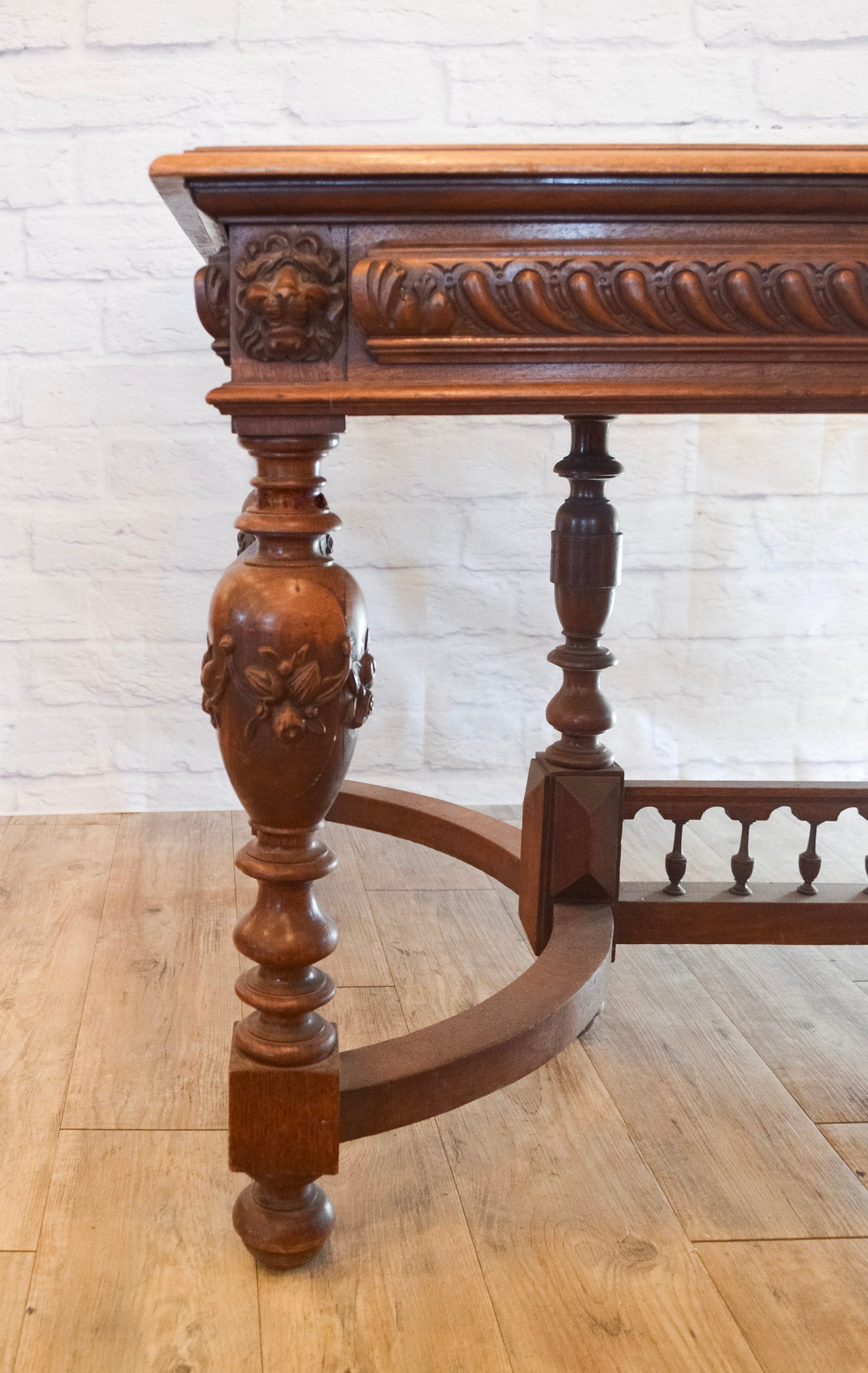 Henri II Style Lion Head Carved Oak Table