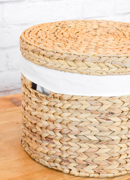 Round Cotton Lined Water Hyacinth Basket